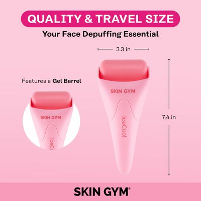 SKIN GYM CryoGel Pink Roller, Cooling Facial Tool for Puffiness and Skin Firming