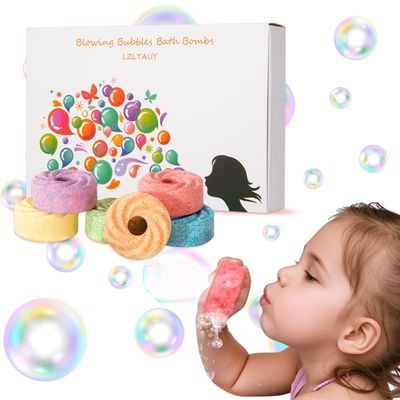 LZLTAUY Bubble Bath Bombs for Kids, 6-Pack Natural, Organic Kids Bath Bombs with Essential Oils for Sensitive Skin, Bubble Play for Boys &amp; Girls, Stress Relief Self Care Kit, Home SPA Gift Set