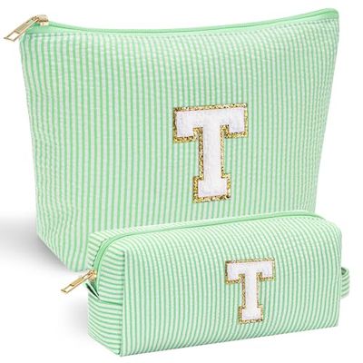 YOOLIFE Initial Makeup Bag for Girls Women - Skin Care for Teens 10-12 | Christmas Gifts for Girls | Birthday Gifts for 3 4 5 6 7 8 9 10 11 12 13 Year Old Girls | Teen Girl Gifts Trendy Stuff T