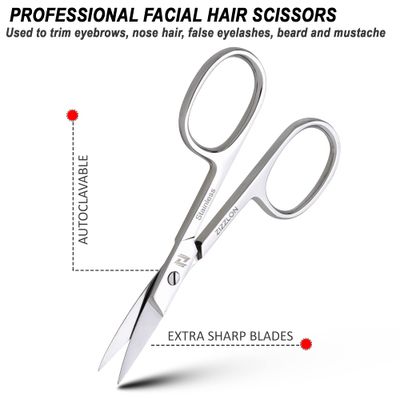 ZIZZLON Eyebrow Scissors for Women - Facial Hair Small Grooming Scissors for Men and Women - Professional Stainless Steel Scissors for Eyebrows, Nose Hair, Mustache, Beard, Eyelash, Dry Skin