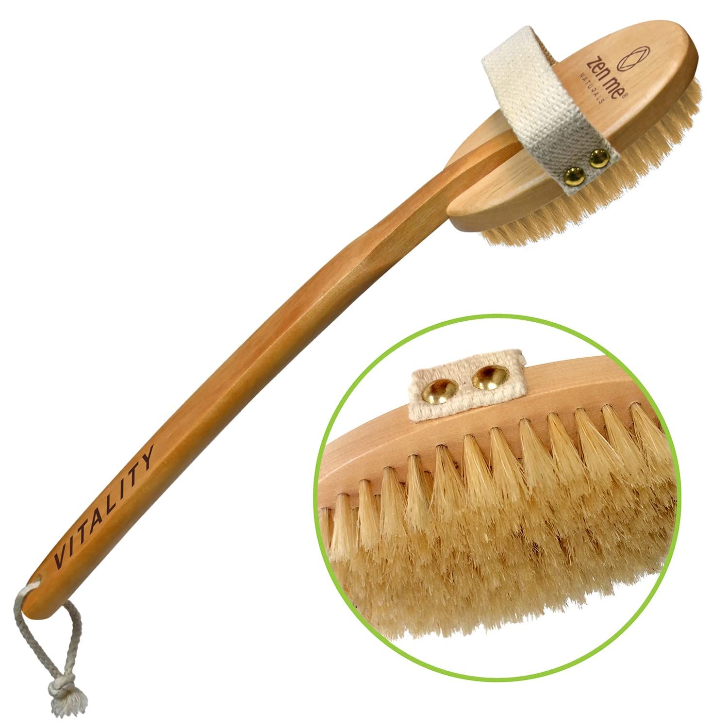 Premium Vegan Dry Brush by Zen Me, Exfoliating Brush with Firm Cactus Bristles for Cellulite and Lymphatic, Body Scrub Brush for Vegan Skincare, with Detox eBook Gift