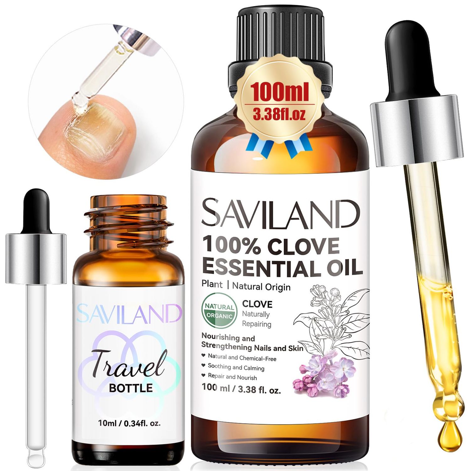 SAVILAND Clove Oil for Effective Nail Toenail Fungus: 2024 Natural Clove Essential Oil 100% Pure Orangic Nail Growth Oil for Damaged Fungal Nails Toenail Renewal Cuticle Hand Foot Care Home