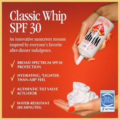 Vacation Classic Whip SPF 30 Sunscreen + Air Freshener Bundle, Whipped Sunscreen Mousse SPF 30, Moisturizer with SPF, Broad Spectrum, Water-Resistant Whipped Sunscreen, 4 Oz.