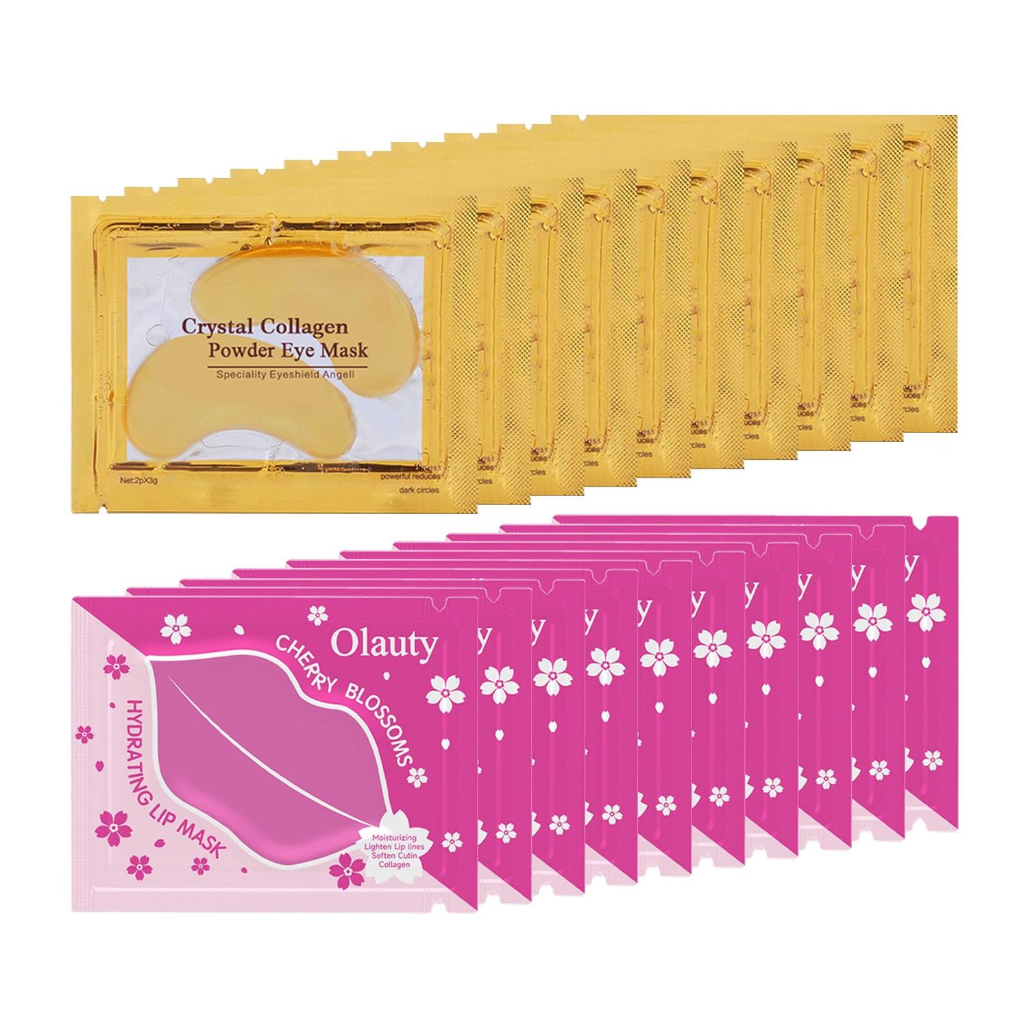 Lip Masks&amp;24K Gold Under Eye Masks,20 Pairs Crystal Collagen Gel Eye Masks,Moisturizing Cherry Blossom Lip Patches Skin Care,Reducing Fine Lines &amp; Dark Circle for Puffy Eyes,Birthday for Women