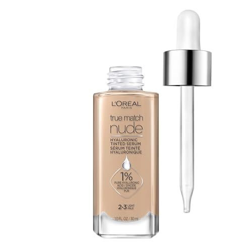 L&#39;Oreal Paris True Match Nude Hyaluronic Tinted Serum Foundation with 1% Hyaluronic acid, Light 2-3, 1 fl. oz.