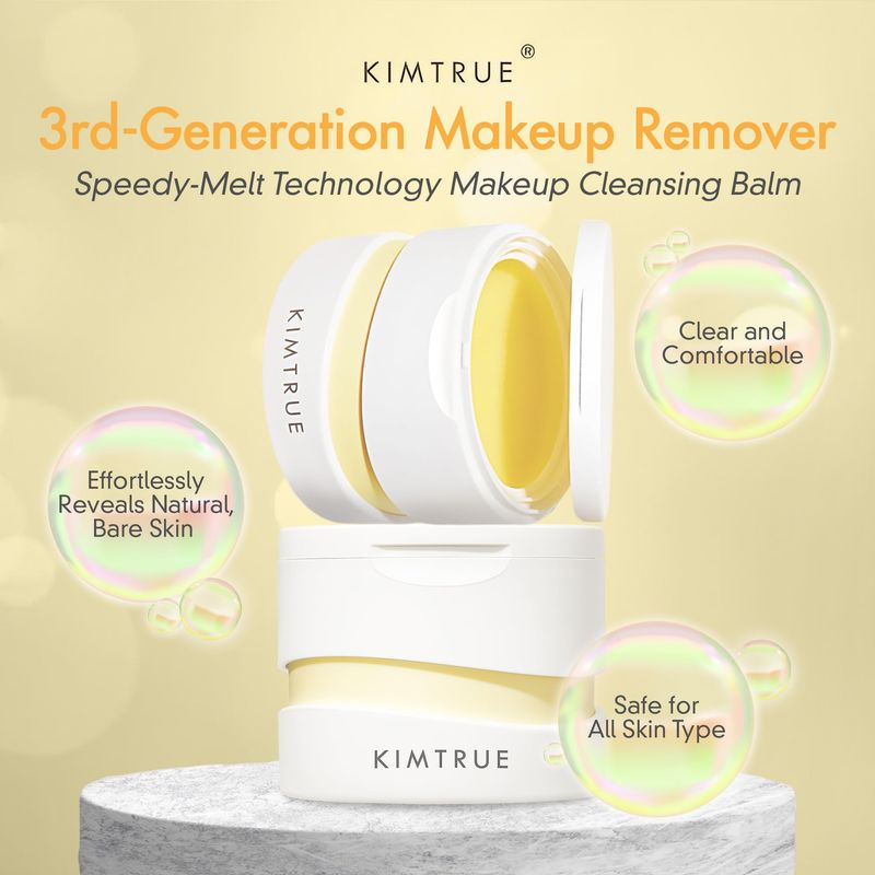 Kimtrue 3rd Generation Makeup Meltaway Cleansing Balm - Makeup Remover Balm for All Skin Types - Gently Meltaway Mascara, Eyeliner and Makeup - Oil Face Cleanser - Hydrating, Fragrance-Free - 3.38 oz