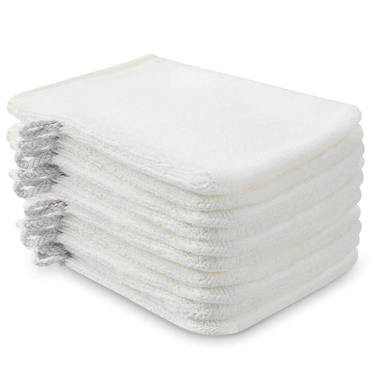 PHOGARY 10 Pack Microfiber Body Wash Mitts, Soft Face Mitten, Bath Spa Cloth, Reusable Makeup Remover Mitt Gloves, European Style Wash Cloth, 68 inch (White)