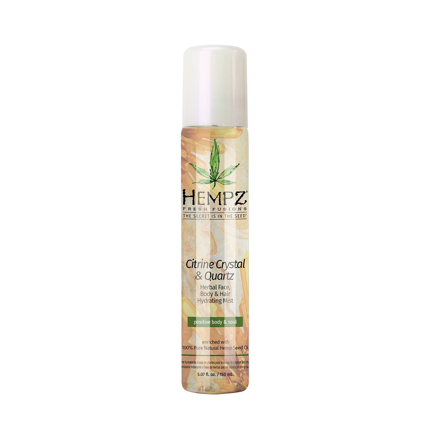 Hempz Fresh Fusions Citrine Crystal &amp; Quartz Herbal Face, Body &amp; Hair Hydrating Mist, 5.07 oz. - Premium, Natural All Over Spray with Pure Hemp Seed Oil and Citrus - Calming Body Spray for Women