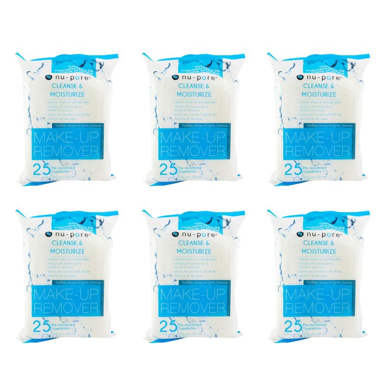 Nu-pore Cleansing and Moisturizing, Makeup Remover, Wet 25 Towelettes (Pack of 6)