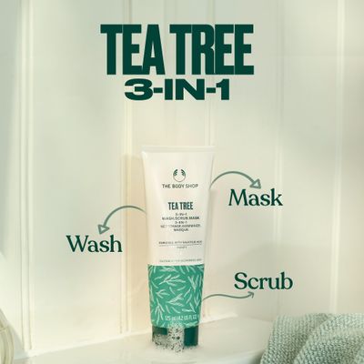 The Body Shop Tea Tree 3 in 1 Wash Scrub &amp; Mask - Purifying Vegan Skincare For Oily, Blemished Skin - 4.2 oz