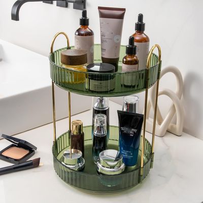 Rotating Makeup Organizer for Vanity 2 Tier Bathroom Counter Organizer 360 Spinning Skincare Perfume Organizer Make Up Storage Cosmetics Dresser Organizers High-Capacity(Green)