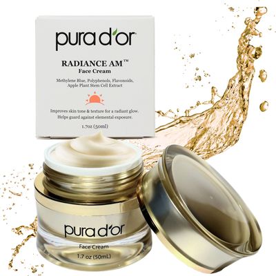 PURA D&#39;OR 1.7 Oz Radiant Glow AM Face Cream - Methylene Blue, Polyphenols, Flavonoids, Apple Stem Cell Extract - Aloe Vera Base Anti-Aging Morning Moisturizer - Daily Facial Treatment For Women &amp; Men