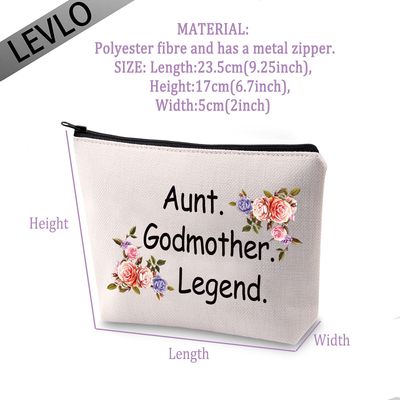 LEVLO Godmother Aunt Makeup Bags Godmother Gifts Aunt Godmother Legend from Godchild Baptism Christening Gift (Aunt Godmother Legend)