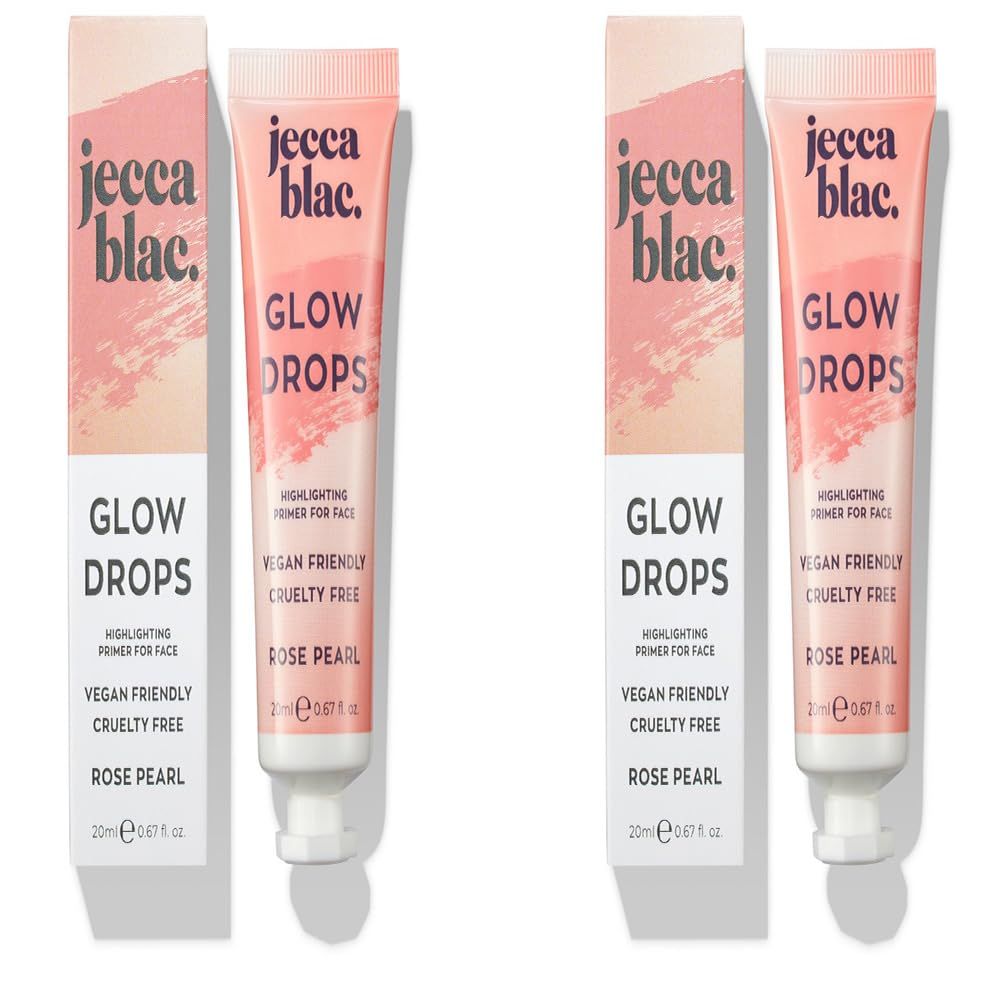 Jecca Blac Rose Pearl Glow Drops, Skin Primer, Lightweight Formula for Longlasting Base Makeup, Vegan &amp; Cruelty Free, Gender Neutral &amp; LGBTIQA+ Inclusive Make Up, 2 x 20ml