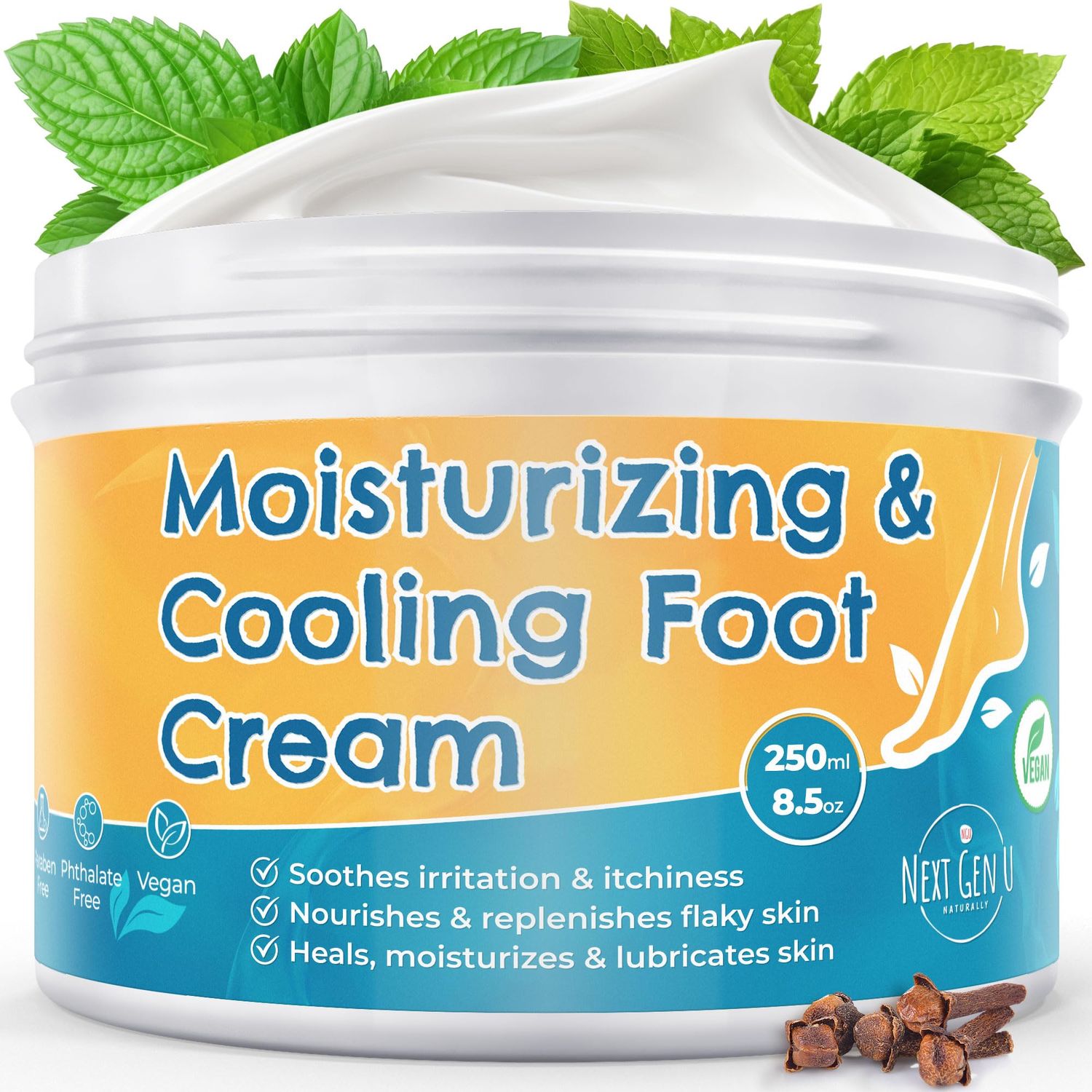 Moisturizing &amp; Cooling Foot Cream for Athletes Foot (8.5 oz), Fast Hydrating Relief for Smelly Feet, Itchy Skin Eczema, Rough Cracked Heels w/Peppermint Oil &amp; Urea by Next Gen U