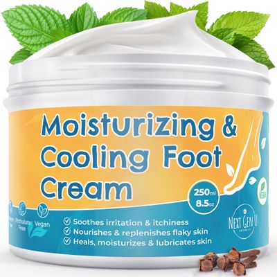 Moisturizing &amp; Cooling Foot Cream for Athletes Foot (8.5 oz), Fast Hydrating Relief for Smelly Feet, Itchy Skin Eczema, Rough Cracked Heels w/Peppermint Oil &amp; Urea by Next Gen U