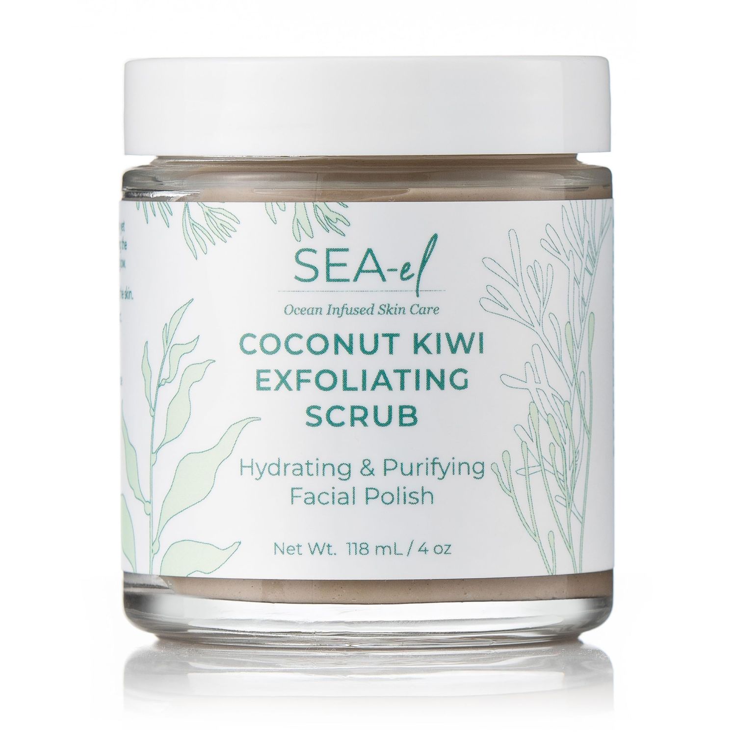 Sea El Coconut Kiwi Exfoliating Face Scrub Hydrating Calming &amp; Purifying Anti Aging Exfoliator - Bamboo Pumice &amp; Green Tea Detoxifying Exfoliant Facial Cleanser &amp; Polish for Women &amp; Men - 4 Oz