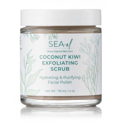 Sea El Coconut Kiwi Exfoliating Face Scrub Hydrating Calming &amp; Purifying Anti Aging Exfoliator - Bamboo Pumice &amp; Green Tea Detoxifying Exfoliant Facial Cleanser &amp; Polish for Women &amp; Men - 4 Oz