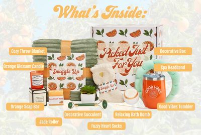 Sunny&Wise Care Package For Women, Self Care Gifts for Women, Get Well Gifts For Women After Surgery, Orange Fruit Themed, Thinking of You Gifts for Women with 12 Oz Good Vibes Tumbler