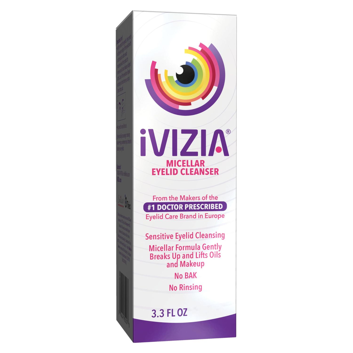 iVIZIA Micellar Eyelid Cleanser for Sensitive Eyelid Cleansing, BAK-Preservative-Free, Rinse-Free, Gently Removes Makeup, 3.3Fl Oz Bottle