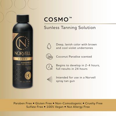 Norvell Spray Tan Solution, Cosmo, Blend of Warm Brown &amp; Cool Violet-Brown Undertones, 8 fl. oz. - Long-Lasting, Handheld Self-Tanning Spray with Tomato Seed Extract, Aloe Leaf