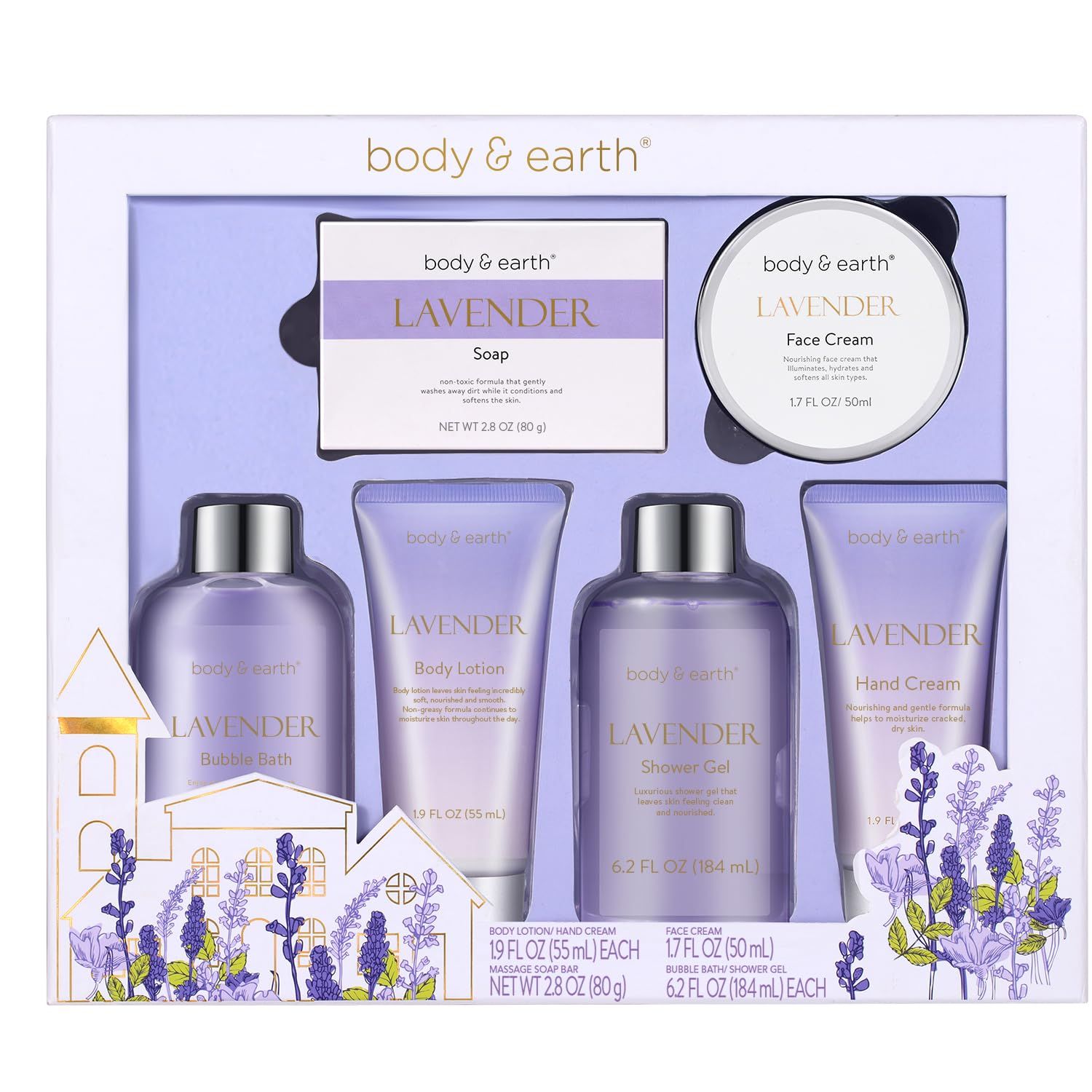Spa Gifts for Women, Lavender Gift Set, Body &amp; Earth 6 Pcs Bath Gift Sets, Self Care Gifts, Birthday Gifts for Women, Relaxing Spa Set,Christmas Gifts