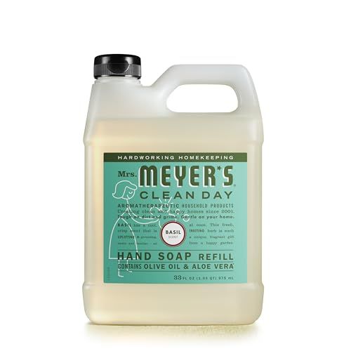 MRS. MEYER&#39;S CLEAN DAY Hand Soap Refill, Made with Essential Oils, Biodegradable Formula, Basil, 33 fl. oz