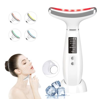 Red Light Therapy for Face and Neck, 4 Color LED Facial Light Therapy Device for Skin Care at Home, Micro-Current Vibration Facial Cold and Hot Service, Multifunctional Facial Skin Care Tools