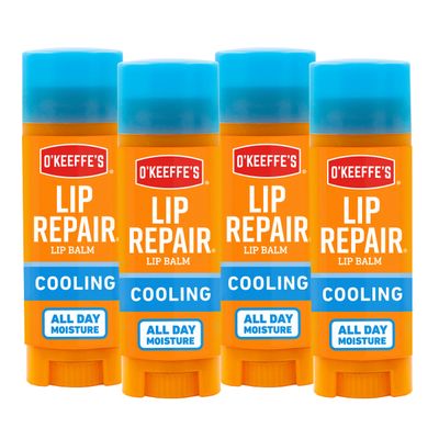 O&#39;Keeffe&#39;s Cooling Relief Lip Repair Lip Balm for Dry, Cracked Lips, Stick, (Pack of 4)