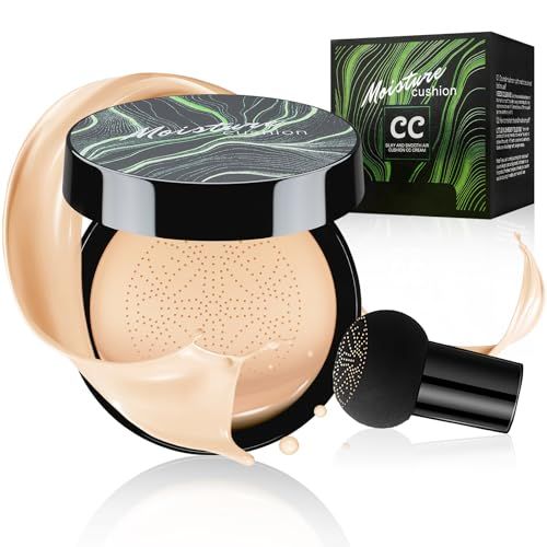 Mushroom Head Air Cushion CC Cream Foundation - Moisturizing &amp; Long-Lasting BB Cream Concealer Makeup Base for All Skin Types, Brighten Long - Lasting Even Color Correcting Concealer (Natural)