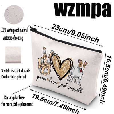 WZMPA Jack Russell Terrier Makeup Bag Jack Russell Mom Gifts Peace Love Jack Russell Zipper Pouch Bag For Jack Russell Lovers (Peace Jack Russell)