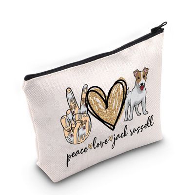 WZMPA Jack Russell Terrier Makeup Bag Jack Russell Mom Gifts Peace Love Jack Russell Zipper Pouch Bag For Jack Russell Lovers (Peace Jack Russell)