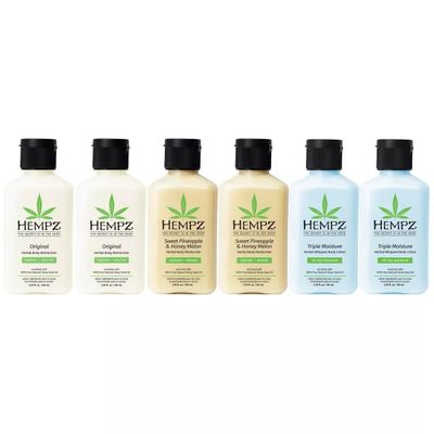 Hempz Hydration on the Go, Herbal Body Moisturizer &amp; Whipped Body Creme Enriched with 100% Pure Natural Hemp Seed Oil, 48-Hour Hydration, TSA Approved Travel Size - 2.25 Fluid Ounce (Pack of 6)