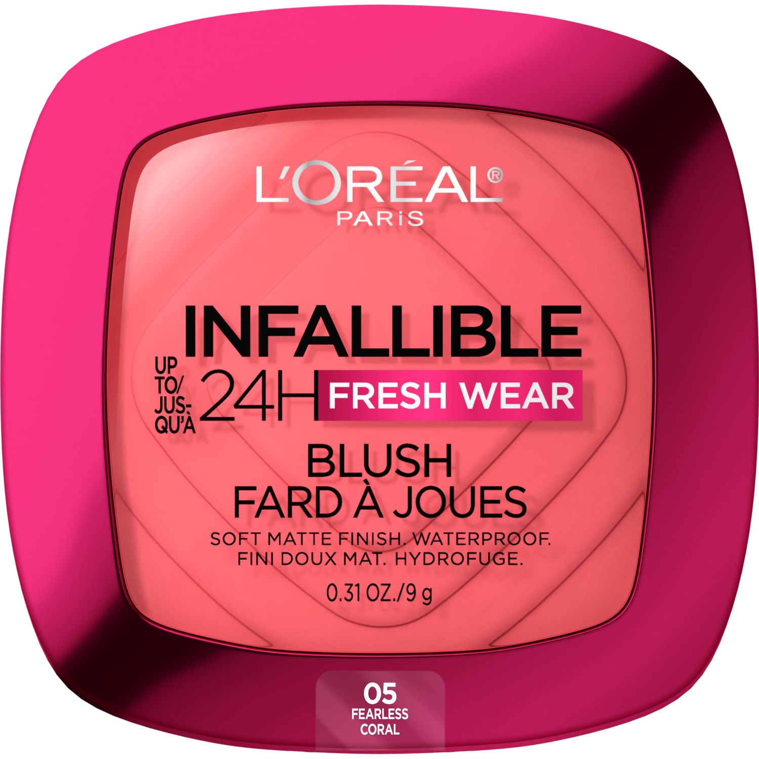 L&#39;Oreal Paris Infallible Up to 24H Fresh Wear Soft Matte Blush, Blendable, Long-Lasting and Waterproof Cheek Make Up, Fearless Coral 05, 0.31 Oz