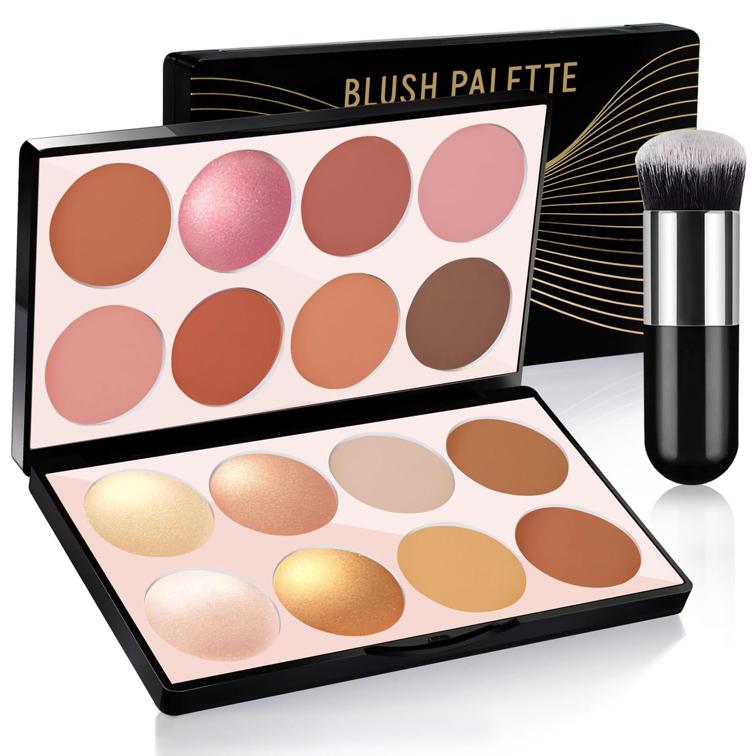 HOSAILY 16 Colors Blush Contour Highlighter Makeup Palette, All-in-One Shimmer Silky Matte Mineral Blush Powder Palette, Face Sculpting Bronzer Blusher Illuminator Palette for a Natural Glowing