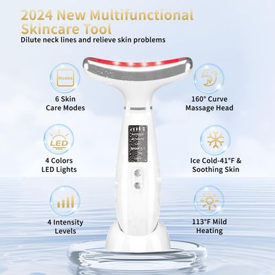 Red Light Therapy for Face and Neck, 4 Color LED Facial Light Therapy Device for Skin Care at Home, Micro-Current Vibration Facial Cold and Hot Service, Multifunctional Facial Skin Care Tools