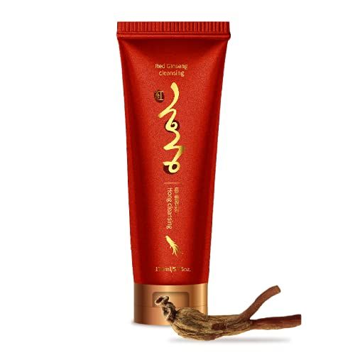 Korean Red Ginseng Foam Cleanser Deep Clean &amp; Moisture Daily Cleanser Foam Red Energy 1,000PPM RED Ginseng &amp; Hibiscus &amp; Pearl Extract Daily Skin Care Hong Cosmetic (Red Ginseng Cleanser 1 EA)