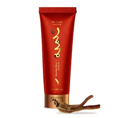 Korean Red Ginseng Foam Cleanser Deep Clean &amp; Moisture Daily Cleanser Foam Red Energy 1,000PPM RED Ginseng &amp; Hibiscus &amp; Pearl Extract Daily Skin Care Hong Cosmetic (Red Ginseng Cleanser 1 EA)