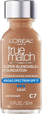 LOral Paris Makeup True Match Super-Blendable Liquid Foundation, Nut Brown C7, 1 Fl Oz,1 Count