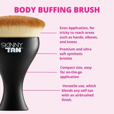 Skinny Tan Body Buffing Brush - Essential Self-Tanning Tool - Soft Vegan Bristles - Perfect for Blending - Ideal for Hard-to-Reach Areas- 1 Pc