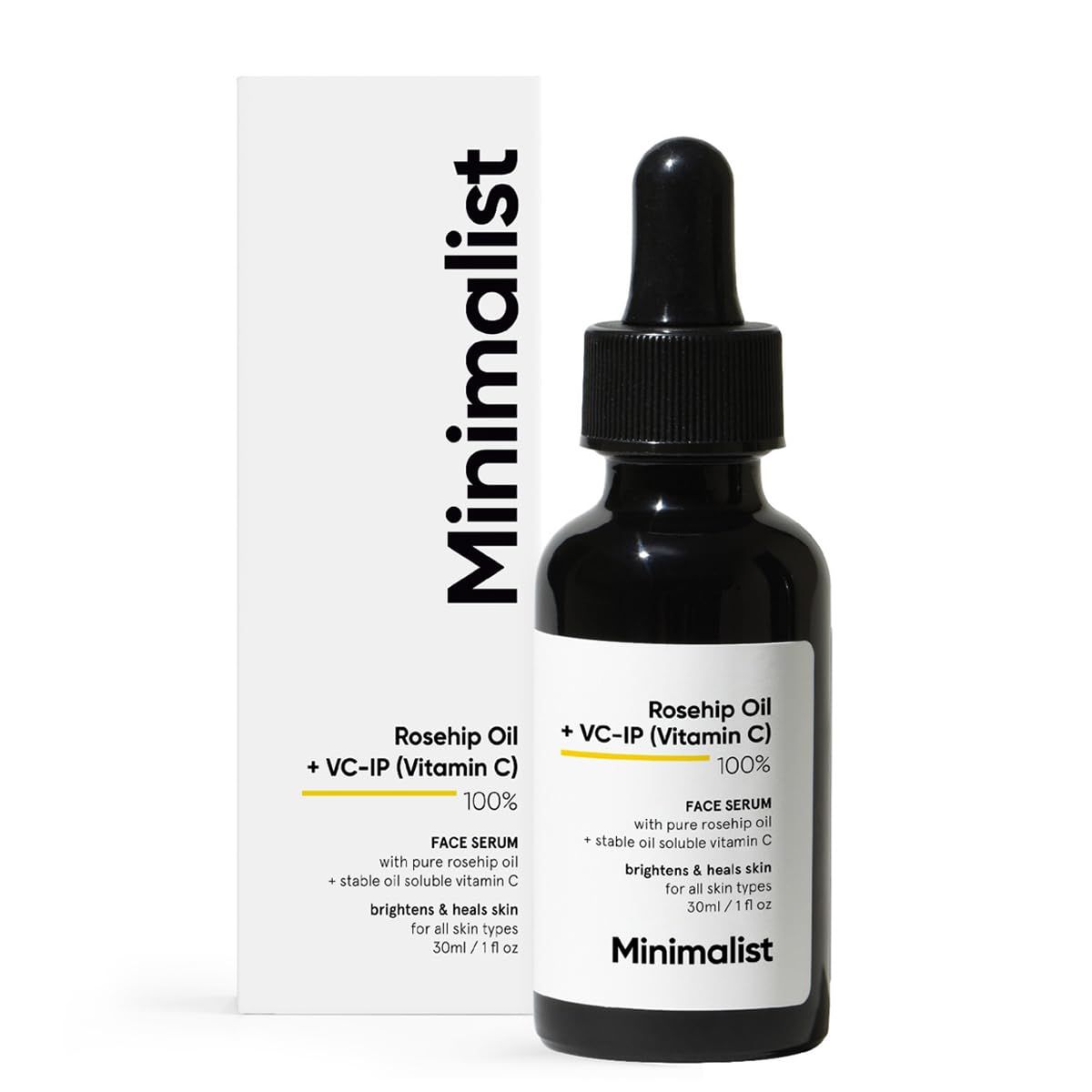 Minimalist Rosehip Oil with Vitamin C for Anti Aging &amp; Glowing Skin | Fades Acne Marks &amp; Scars &amp; Reduces Photoaging | Pure &amp; Cold Pressed | For Women &amp; Men | 1 Fl Oz / 30 ml