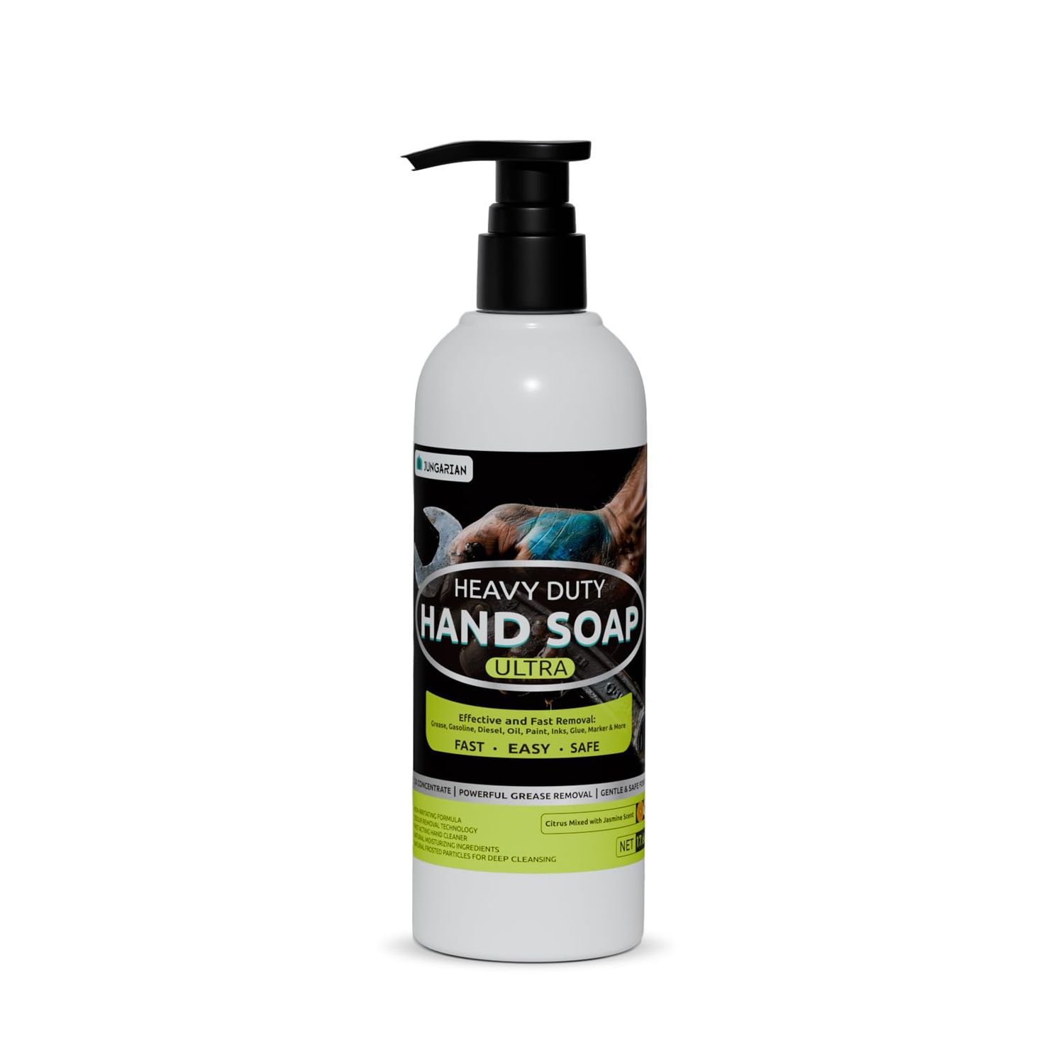 Jungarian 30s Fast Clean Industrial Hand Cleaner for Mechanics - 2X Concentrated Formula Mechanic hand Soap to Absorb Tough Grease, Oil, Paint &amp; Dirt, Odour-removing (17.6oz)