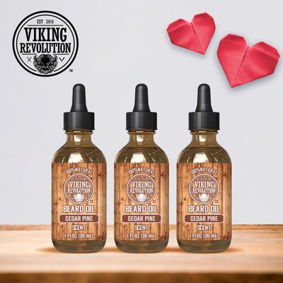 Viking Revolution Men's Beard Oil - Natural Argan and Jojoba Blend, Softens and Strengthens Facial Hair (Cedar and Pine, 3 Pack)