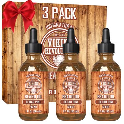 Viking Revolution Men&#39;s Beard Oil - Natural Argan and Jojoba Blend, Softens and Strengthens Facial Hair (Cedar and Pine, 3 Pack)
