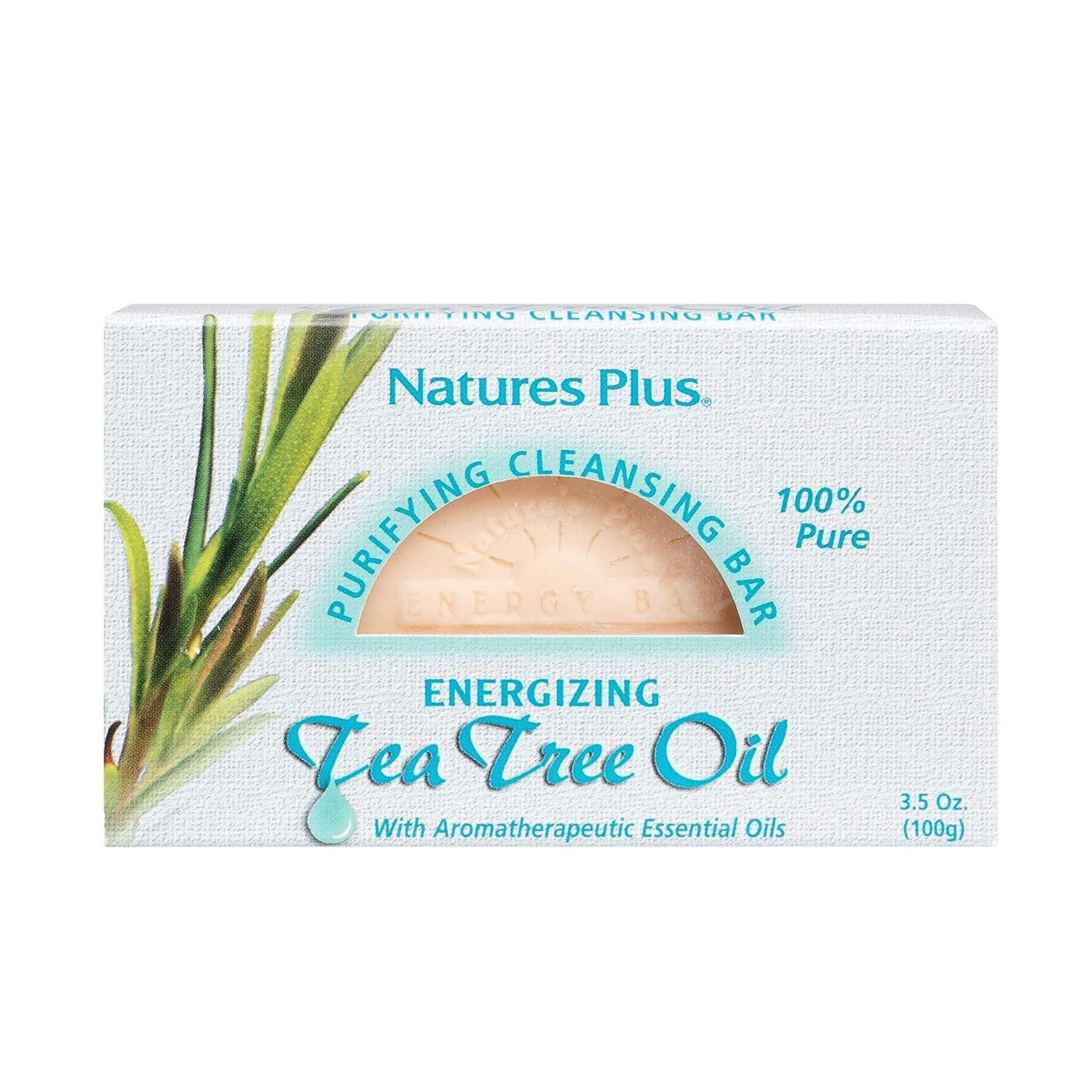 Natures Plus Purifying Cleansing Bar - With Energizing Tea Tree Oil &amp; Aromatherapeutic Essential Oils - Promotes Skin Health - 100% Pure &amp; Natural - 3.5 oz