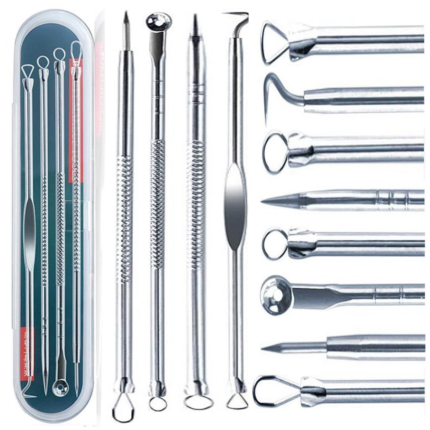 ZTRHYOO Blackhead Remover Pimple Comedone Extractor Tool Best Acne Removal Kit - Treatment for Blemish, Whitehead Popping, Zit Removing for Nose Face Skin with Case (Sliver, 4 Piece Set)