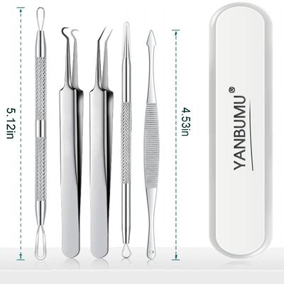 YANBUMU blackhead remover tools, Pimple Popper Tool Kit, Stainless Steel black head remover for face, Pimple extractor Tweezers for Acne Comedone Zit Whitehead, blackhead tweezers 5pcs