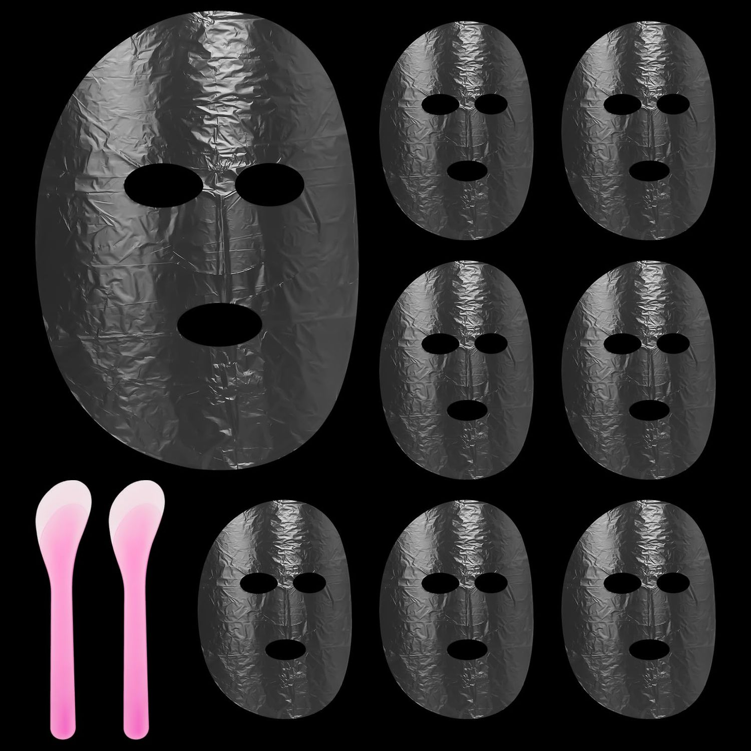 salbsever 200 Sheets Plastic Face Mask, Disposable Face Mask Facial Mask Set Spatula Transparent Moisturizing Face Mask Disposable Face Thin Facial Plastic Wrap Retention for Skin Care &amp; DIY Spa Mask