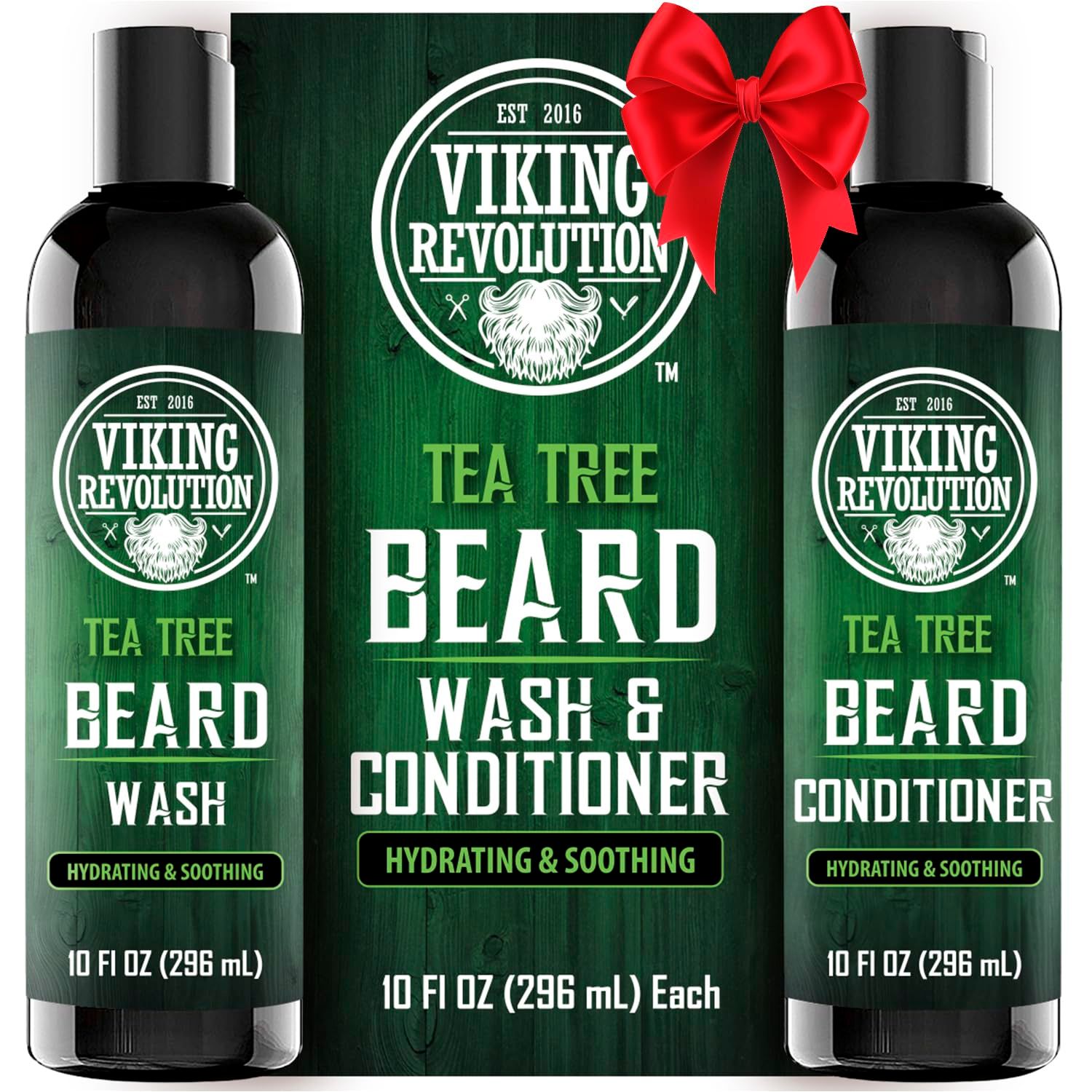 Viking Revolution Tea Tree Oil Beard Wash and Beard Conditioner For Men - Natural Beard Softener Set with Argan Oil, Vitamin E and Ginseng - Tea Tree Beard Shampoo and Conditioner Set (10 Oz)
