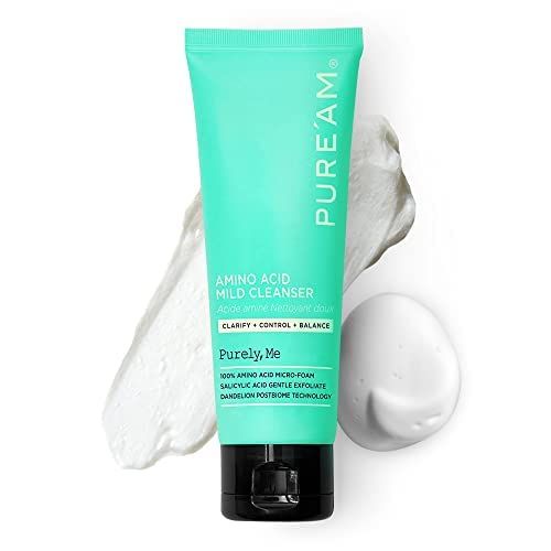 PURE&#39;AM - Gentle Face Wash with Amino Acids, Salicylic Acid - 4.05 Fl.oz, 120ml - Korean Face Cleanser - Clarifying, Foaming, Deep Pore Cleaning, pH Balancing, Oil Control - Authentic Korean Skin Care